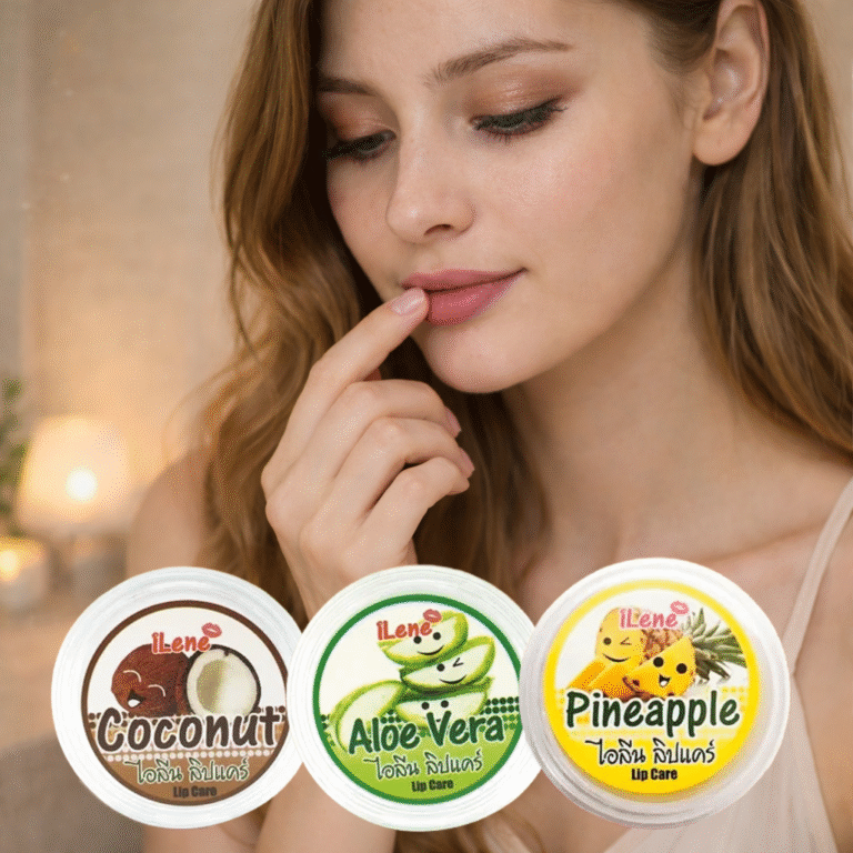 Woman applying lip balm inspired by Asian botanical beauty rituals